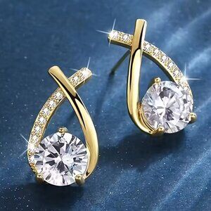 2ct Diamond 18K Gold Twisted Womens Earrings Soliatire Stud Style Ladies Jewelry